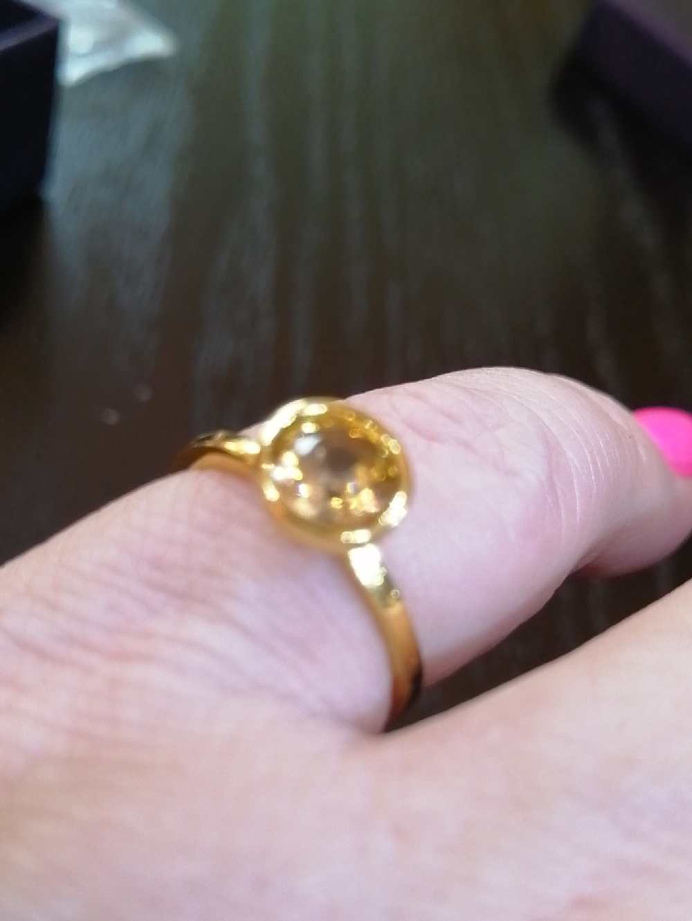 Elegant Gold Tone Pinky Ring with Champagne Crystal Size 6.75